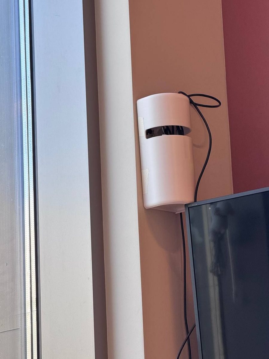 Near-final Liacare enclosure mounted on a wall during testing
